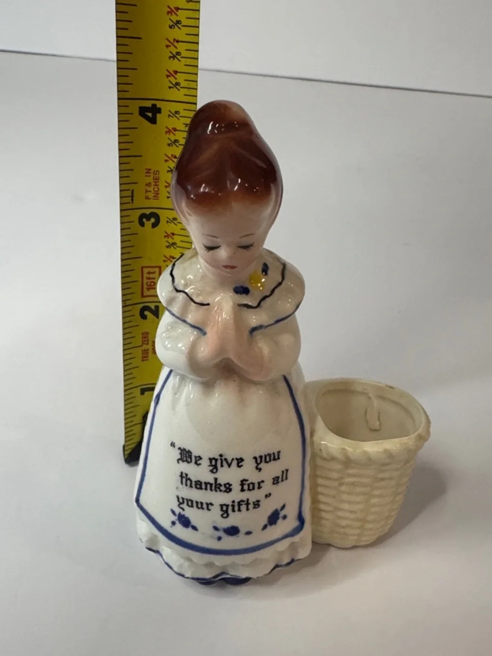 Enesco White & Blue Prayer Lady Toothpick Holder
